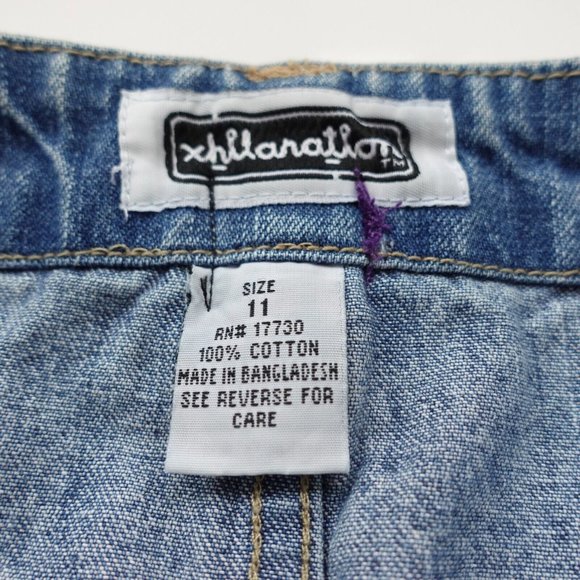 Xhilaration Skirt Junior Size 11 Cotton Denim Jean Mini Embroidered Pocket Retro - Picture 2 of 8